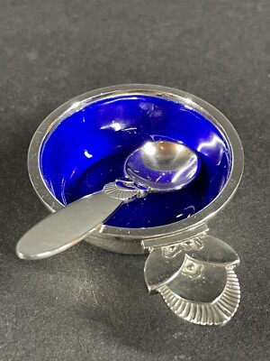 Vintage Georg Jensen Sterling Cactus Cobalt Enamel Open Salt Cellar & Spoon  | eBay