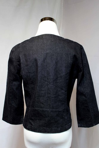 Womans Black Denim Jacket by Ruby Road Fitted Embellished Size 8 - Picture 7 of 12