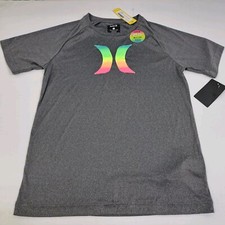 NEW Hurley Short Sleeve Rashguard Size L Boys 12-13 Upf 50 H20-Dri Grey 6429