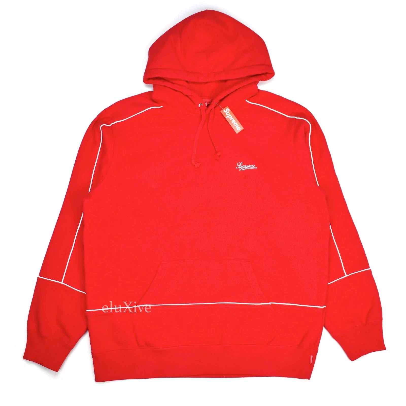 Sweat shirt à capuche Supreme NY rouge blanc script de tuyauterie logo neuf avec étiquettes SS18 L AUTHENTIQUE