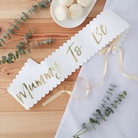 Oh Baby SchäRpe 'Mummy To Be' - Weiß & Gold - Geburt Baby Shower Party