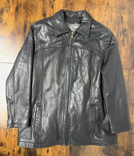 Vintage Tannery West Jacket Mens Large Black Leather Bomber Thinsulate Pockets