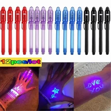12pcs Invisible Ink Pens Spy Pen with UV Light - Magic Marker for Secret Message