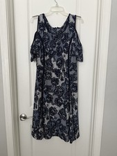 Dress Barn 18W Blue White Floral Lace Overlay Cold Shoulder Knee Length Dress