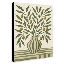 Green Olive Branches - Green Kitchen Café Canvas Wall Art - Framed Print Décor