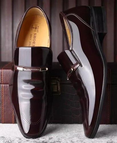 Fashion Men's Pointy Toe Leather Block Heels Slip On Business Formal Party Shoes - Imagen 3 de 8