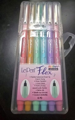 Marvy Uchida LePen Flex Marker, Brush Tip, Pastel, 6 Colors