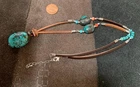 ethnic Leather cord turquoise necklace//$0.85 combine s/h fee  (w328L-w1)