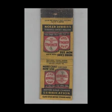 Matchbook Cover Kendall Motor Oil Kendall Lubrication Bradford PA