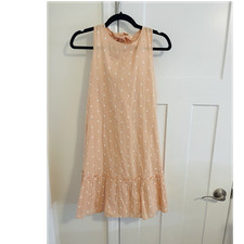 LOFT Peach Embroidered Polka Dot Shift Dress Sleeveless Tie-Back XS