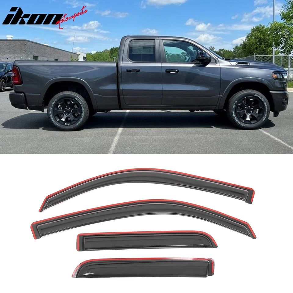 Fits 19-25 Dodge Ram 1500 Quad Cab In Channel Window Visors Wind Rain Guard Vent