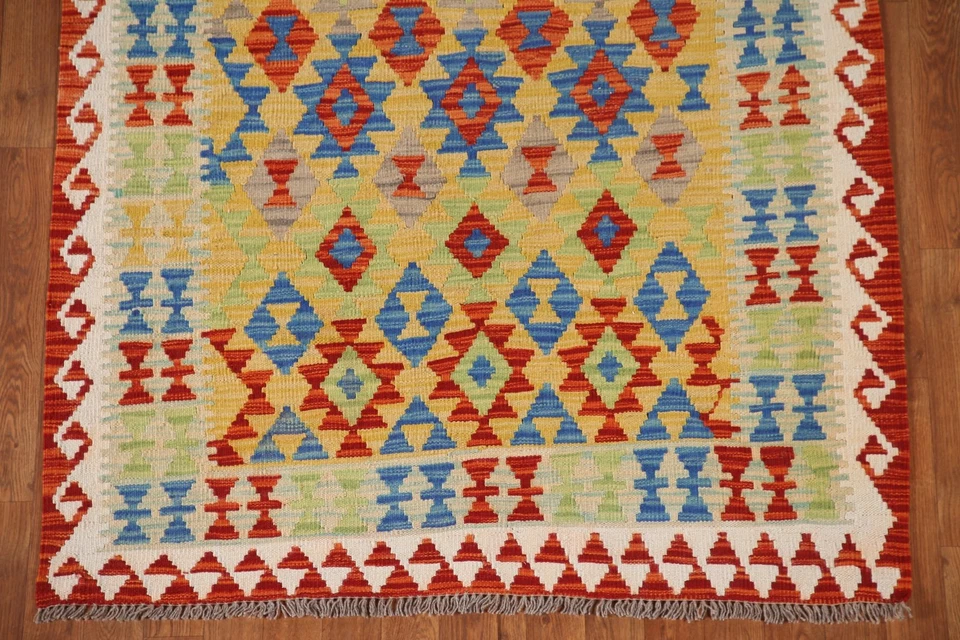 Alfombra reversible Kilim 4x6 Southwestern tejido plano lana oriental alfombra geométrica Foto 4 de 4