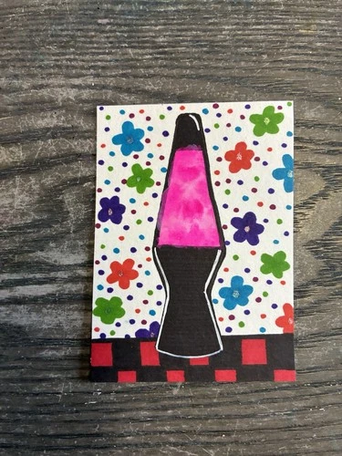 ACEO Original Watercolor & Marker Lava Lamp Drawing “Hot Lava” Signed 2026