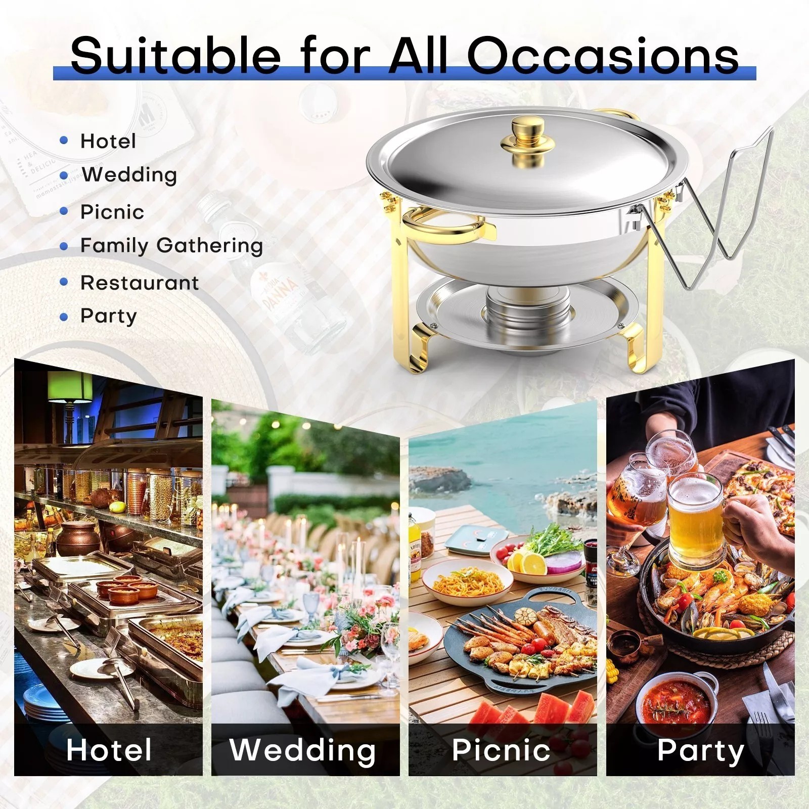 6QT GOLD Chafing Dish Buffet Set Stainless Steel Full Size Chafer party 4 PACK