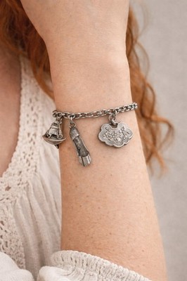 Vintage 925 Sterling Silver Charm Bracelet Chinese Lock Thimble Shoe Ship Charms