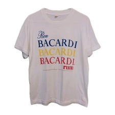Vintage 80s Ron Bacardi Rum White T-Shirt Size XL Used As-Is