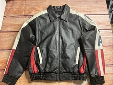 Vtg Leather Jacket ~USA Sz Medium USA Flag~ Coat Thinsulate~Bikers Dream Apparel