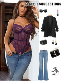 Garter Lingerie Set for Women Sexy Lace Bodysuit Corset Teddy