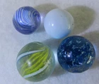 #20492m Vintage Group of 4 German Handmade Glass Marbles .52 to .68 Inches