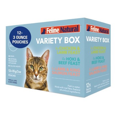 Feline Natural Wet Cat Food Variety Pack 12x3oz Grain-Free Chicken Lamb Salmon B