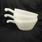 3- Vintage Fire King White Milkglass Beehive Handled Soup Bowls