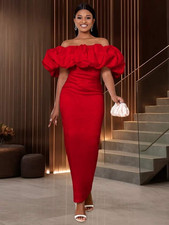 Red Off Shoulder Bodycon Long Dress