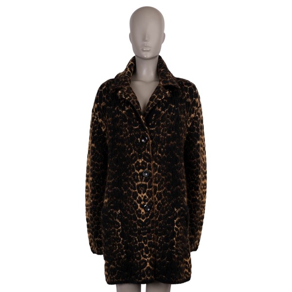 72501 Auth SAINT LAURENT Brown Wool 2020 LEOPARD JACQUARD Coat Jacket XS