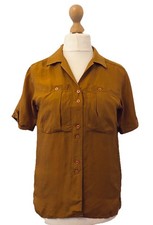 Vintage Women’s 100% Silk Shirt Blouse Mustard Brown Yellow Size S UK 8 - 10