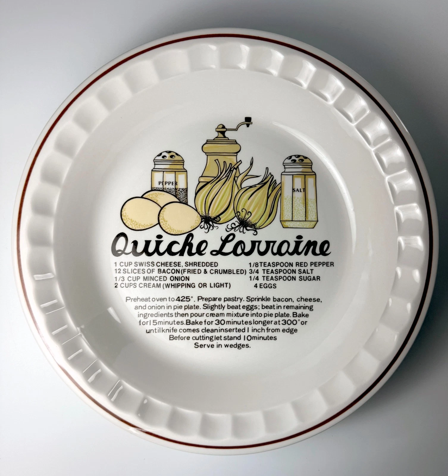 Vintage Lemon Meringue Pie Plate with Recipe – Ceramic Baking Dish – Cottagecore