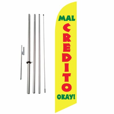 Mal Credit Okay (yellow) 15ft Feather Banner Swooper Flag Kit with pole & spike