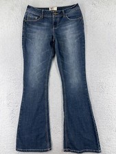 SO Jeans Pants Women 7 Blue Denim Flared Low Rise Med Wash Cotton Embroidered