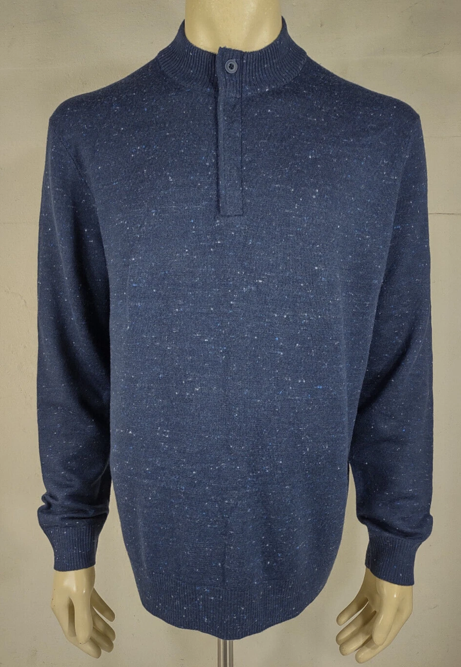 Johnnie-O blue heathered speckled wool blend 1/4 zip pullover sweater mens XL