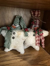 Set Of 2 Primitive Star Snowmen Decor Farmhouse Christmas Winter Prim Snowman