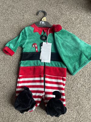 Mothercare Velour Baby Christmas Elf Outfit Dress Up Costume
