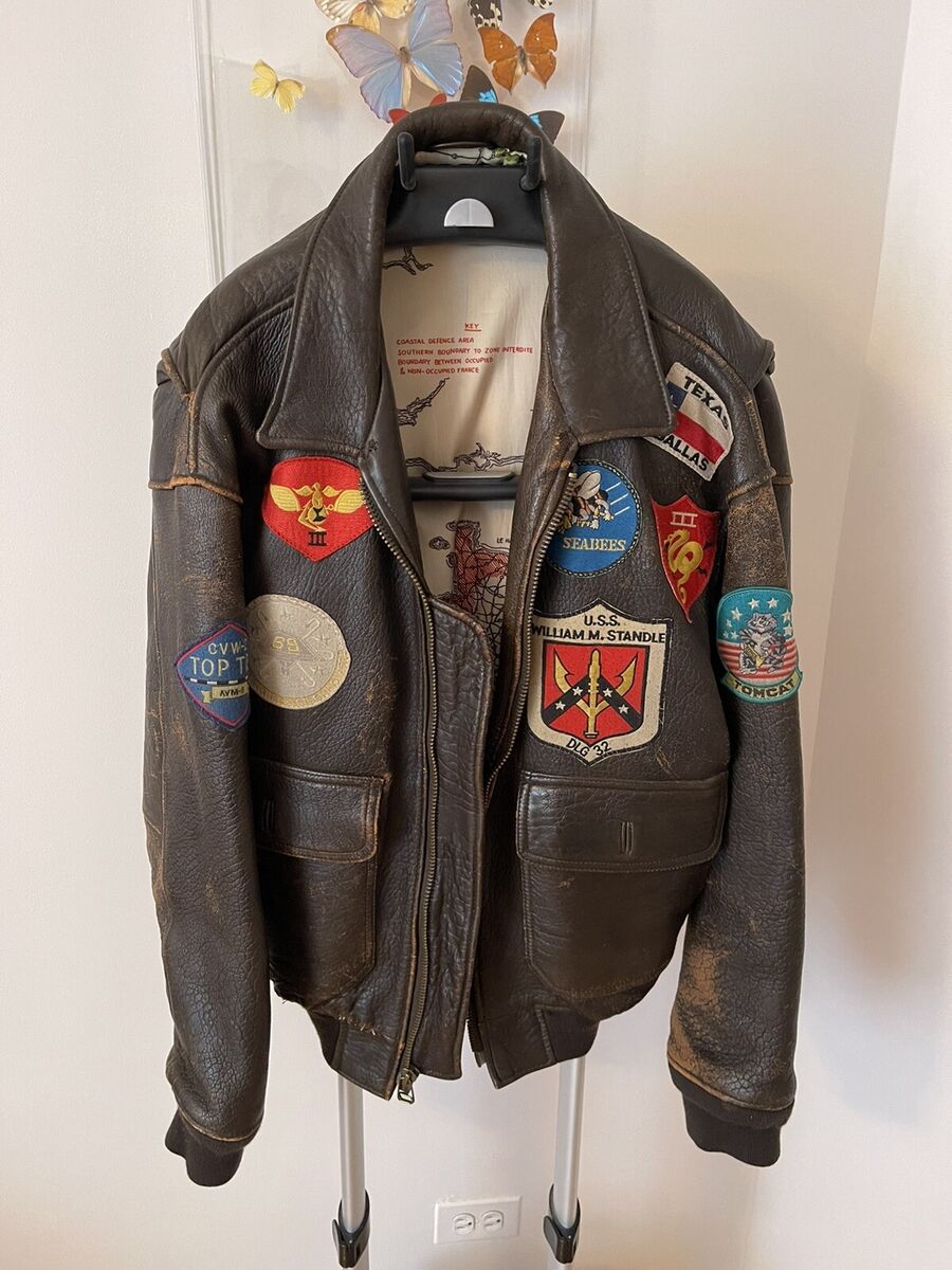 Avirex leather brown jacket top gun, bomber military style Avirex leather brown jacket top gun, bomber military style