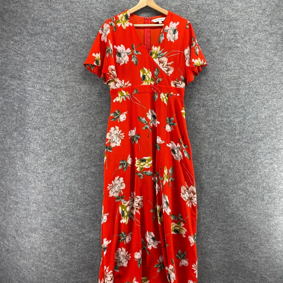 Vestido Davi & Dani Mujer S Pequeño Rojo Floral Maxi Largo Cremallera Cuello en V Forrado Informal Foto 3 de 4