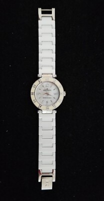 Anne Klein Silver Tone Watch MOP Dial 10/9417 Ceramic Band 6'' Max Size New Batt.