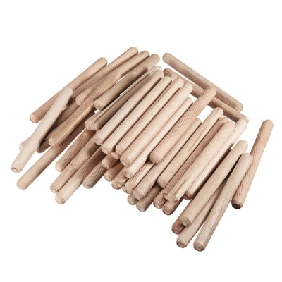 UXCELL 50pcs 10x100mm Wooden Dowel Pin Wood Kiln Dried Fluted Beveled Hardwood