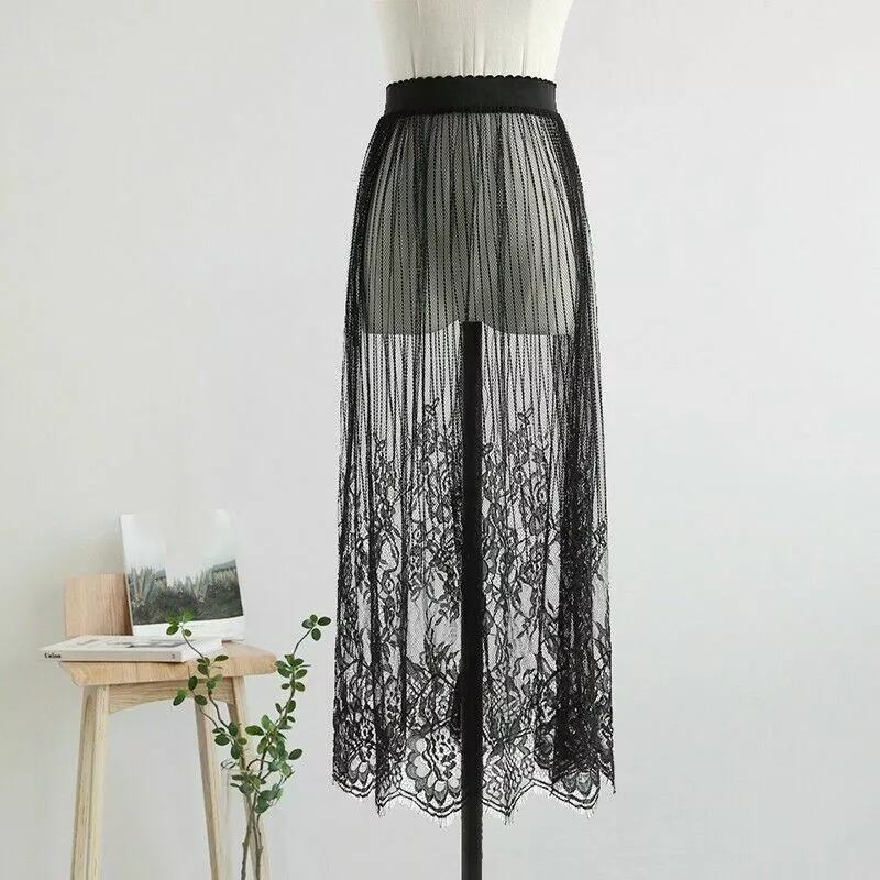 Maille Dentelle Jupon Jupe Enfiler Robe See Through Jupon Fond de