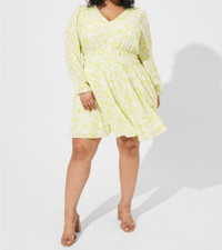 Torrid Mini Wash Gauze Wide Waist Skater Dress Yellow Plus Size 4 4X 26 #E61129