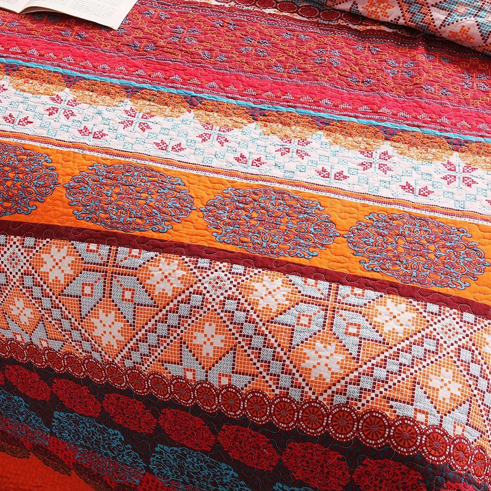 HERMOSO JUEGO DE EDREDÓN SUAVE BOHO SUROESTE BOHO ROJO VERDE AZULADO TROPICAL ELEGANTE AZUL VERDE AZULADO AQUA ROJO NARANJA Foto 2 de 3