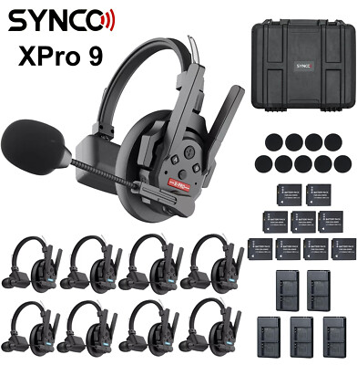 SYNCO XTalk XPro9 X9 500m Wireless Headset Intercom System Full Duplex 9-Person