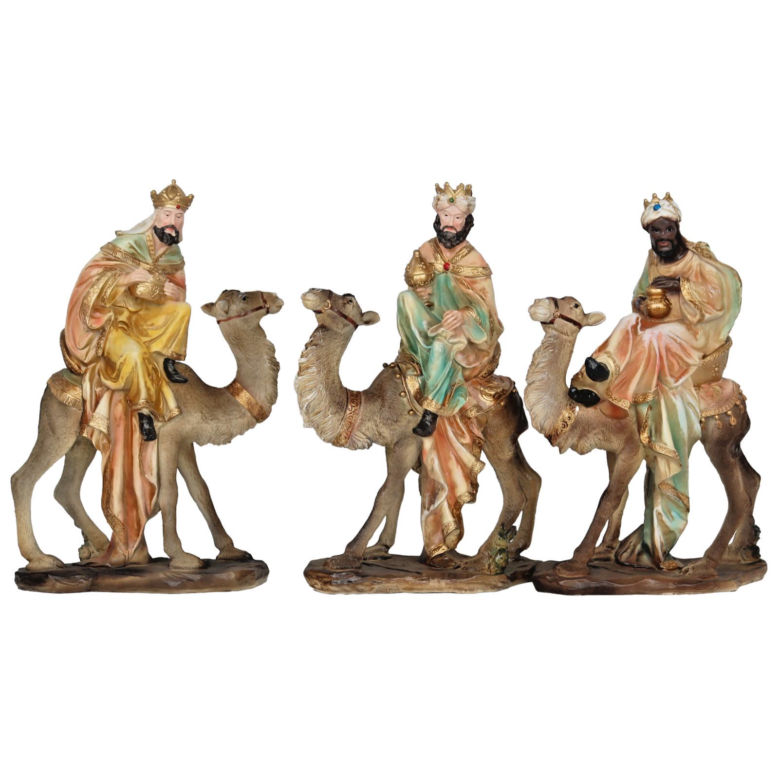 Los Tres Reyes Magos en Camello 14" Melchor, Gaspar y Baltasar Tres Reyes Magos
