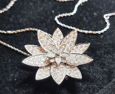 Van Cleef & Arpels ''Lotus'' Clip Anhänger 6,82ct Diamant 18K Weißgold & Halskette