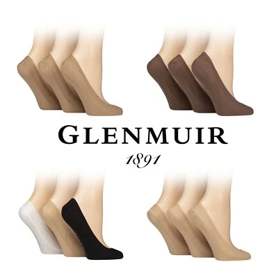 Womens Shoe Liner Socks Plain Cotton Invisible Secret No Show Glenmuir - 3 Pairs