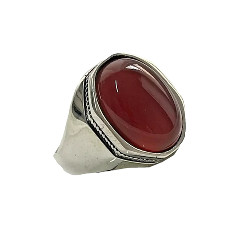925 Silver Men Ring, Red Rare Yemeni Agate Handmade Size 9 US - Picture 3 of 3