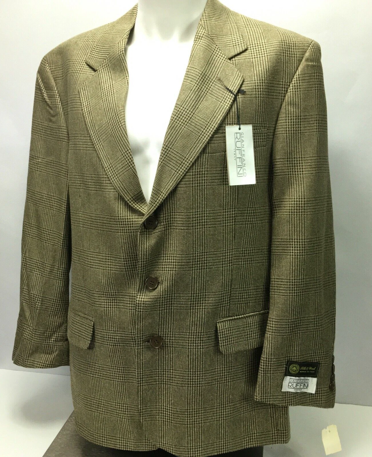 Gianfranco Ruffini Silk/Wool Blazer Jacket Biege Tweed Size 42R Vintage