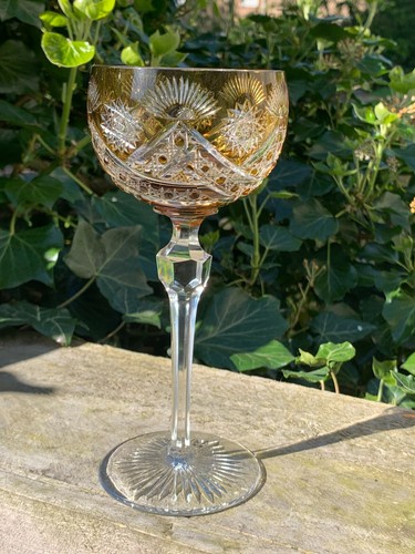 ST LOUIS ? CRYSTAL STEMMED HOCK GLASS WITH KNOB 7 & 1/4 INCH - FRANCE - Picture 4 of 24