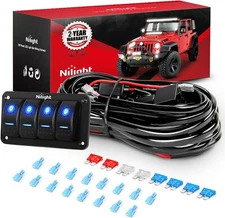 Nilight 16AWG 14AWG 12AWG LED Light Bar Wiring Harness 4Gang Rocker Switch Panel