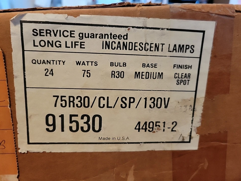 Case of 24 75 Watt 130V 75W Long-Life R30 Flood Spot Lights NOS Made in USA - Image 2 of 3